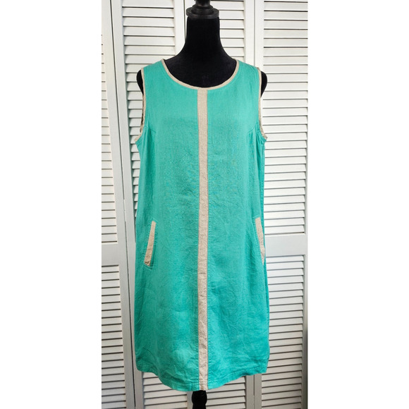 i linen lifestyle Dresses & Skirts - iLinen lifestyle 100% Linen Sheath Dress Large Mint Leaf Metallic Stripe $278